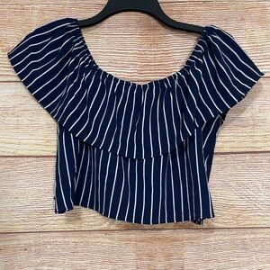 Forever 21 Off Shoulder Ruffle‎ Stripe Blue Blouse Size Small